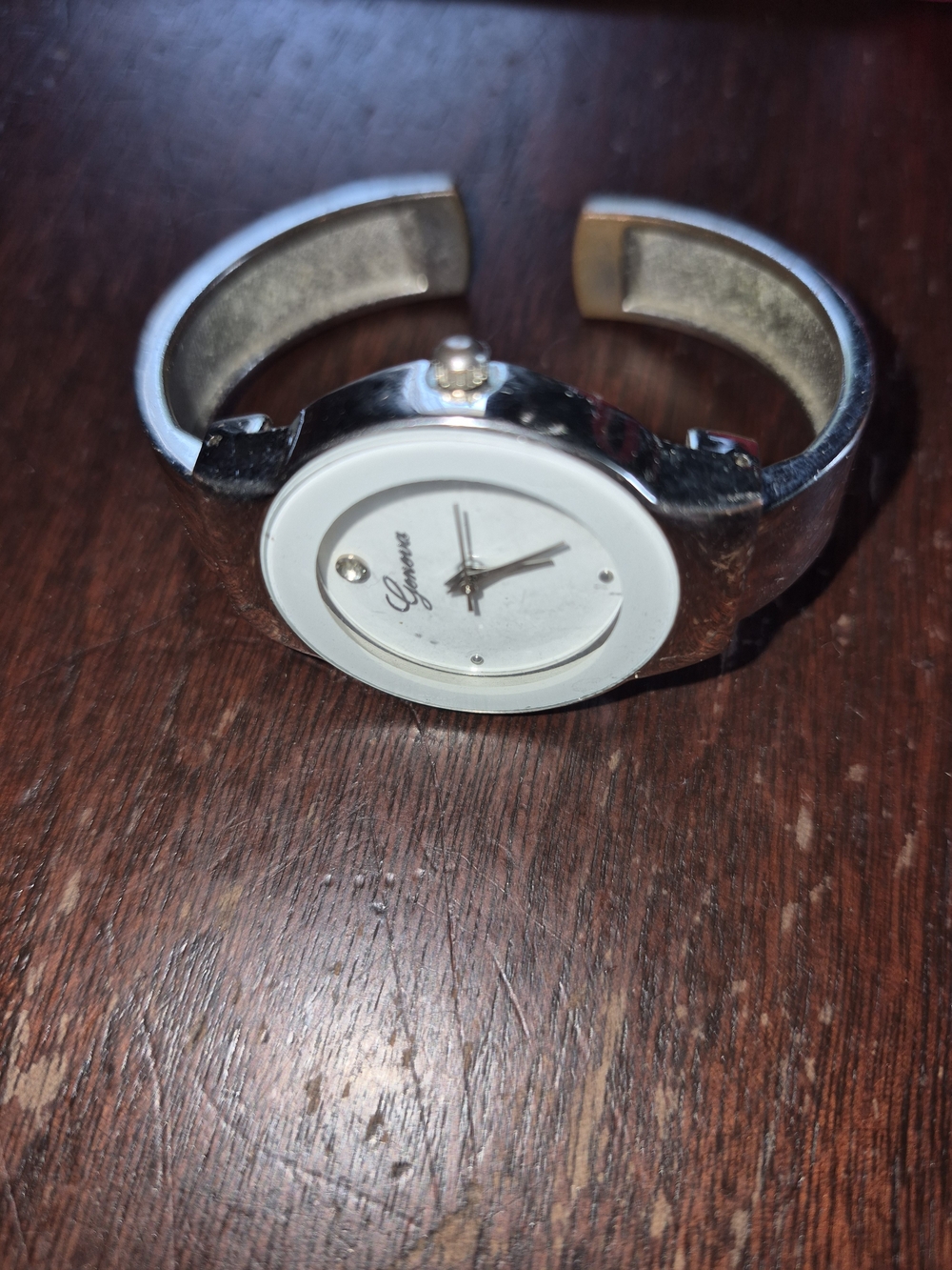 Geneva Silver Cuff Watch with White Dial